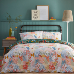 Reversible Butterflies Duvet Cover Set - Teal / King - thumbnail 2