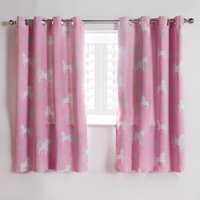 Pair Of Kids Unicorn Rainbow Print Blackout Eyelet Curtains - Pink / 137cm / 117cm