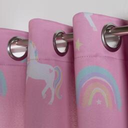 Pair Of Kids Unicorn Rainbow Print Blackout Eyelet Curtains - Pink / 137cm / 117cm - thumbnail 4