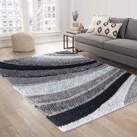 Modern Soft Waves Shimmer Shaggy Area Rugs - Grey / 80x150 cm Rectangle - image 1