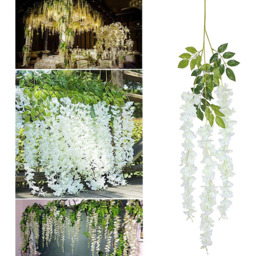 Artificial Wisteria Garland Vines - Pack of 12 - White - thumbnail 2