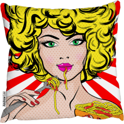 Pop Art Young Woman Eating Spaghetti Cushion - Red / 60 - thumbnail 2