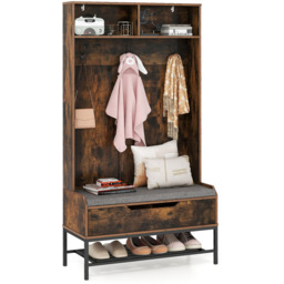 4-in-1 Coat Rack with Seat Cushion - Brown - thumbnail 2