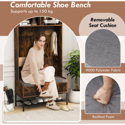 4-in-1 Coat Rack with Seat Cushion - Brown - thumbnail 5