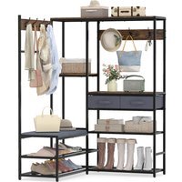 152 cm L Shaped Corner Coat Rack with Shoe Bench - Brown
