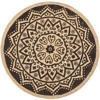 Round Circle Jute Rug With Mandala Print - Red