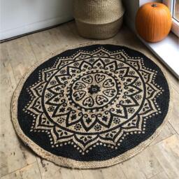 Round Circle Jute Rug With Mandala Print - Red - thumbnail 4