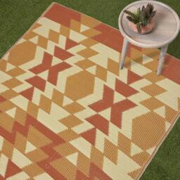 Homescapes Outdoor Rug Luxury Waterproof Reversible Recycled, Orange Anya Aztec - Orange / 200cm - thumbnail 2