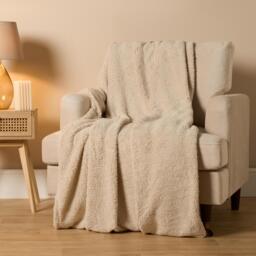 Soft Plain Teddy Fleece Throw - Natural / 240cm - thumbnail 2