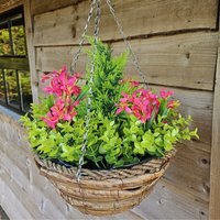 Best Artificial Large 14 inch Mini Daffodil Flower Hanging Outdoor Garden Basket - Pink Daffodil