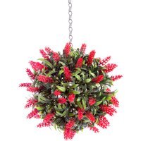 Best Artificial 24cm Red Lush Lavender Hanging Basket Flower Topiary Ball - Red - thumbnail 1