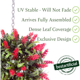 Best Artificial 24cm Red Lush Lavender Hanging Basket Flower Topiary Ball - Red - thumbnail 2