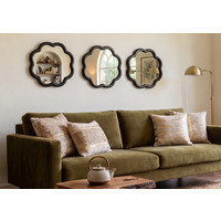 3x Round Wavy Gold Plastic Wall Mirror 25Cm Dia. - Blacky