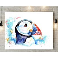 Puffin Portrait Canvas Wall Art - Blue / 8 x 12 in