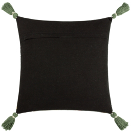 Midnight Jungle Velvet Tasseled Cushion - Noir / Polyester - thumbnail 3