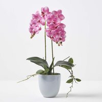 Homescapes Pink 54cm Lifelike Artificial Orchid in Grey Ceramic Pot - Pink - thumbnail 1