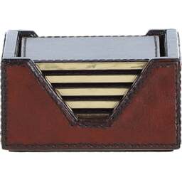 Leather Square Coaster with Gold Accent Edges - Chestnut - thumbnail 4