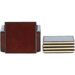 Leather Square Coaster with Gold Accent Edges - Chestnut - thumbnail 2