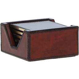 Leather Square Coaster with Gold Accent Edges - Chestnut - thumbnail 3