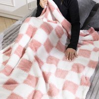 Plush Reversible Checkered Throw Blanket - Soft and Cozy - Pink + White / 200cm / 120cm - thumbnail 1