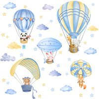 Animal Hot Air Balloon Kids Wall Stickers - Multicolour