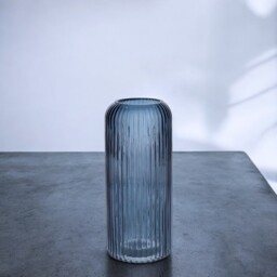 Glass Ribbed Cylinder Flower Vase - Old Pink - thumbnail 3