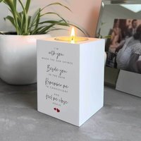 Memorial Sentimental Verse Wooden Tea Light Holder - White - image 1