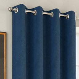 Chester Herringbone Jacquard Blackout Eyelet Curtains - Navy / 117cm - thumbnail 3
