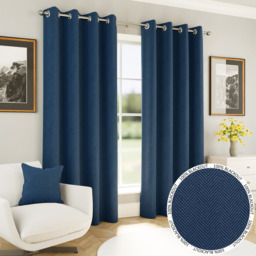 Chester Herringbone Jacquard Blackout Eyelet Curtains - Navy / 117cm - thumbnail 2