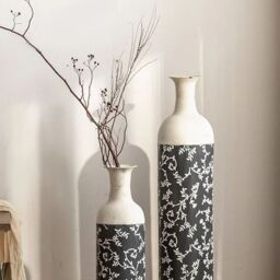 Elegant Iron Floral Floor Vase (Large) - Grey - thumbnail 5