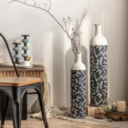 Elegant Iron Floral Floor Vase (Large) - Grey - thumbnail 4
