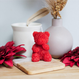Set of 2 Teddy Bear Red Rose Candles - Red - thumbnail 2