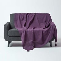 Homescapes Cotton Rajput Ribbed Throw - Purple / 360cm / 2.32kg - image 1