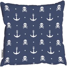 Nautical pattern with anchors and skull Outdoor Cushion - Blue / 60cm - thumbnail 2