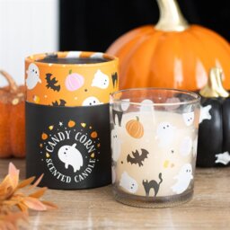 Sweet Spooky Candy Corn Candle with Ghost Design Halloween Decor - White - thumbnail 2