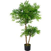 100cm Artificial Mini Ruscus Tree with Real Wood Trunk - Green