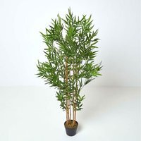 Homescapes Green 5ft Bamboo Tree Artificial Plant with Pot, 155 cm - Green (flowers), black (pot) - thumbnail 1