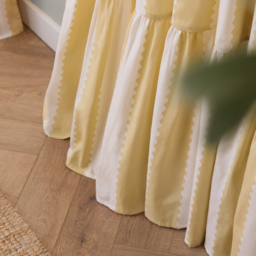 Birdie Stripe Fully Lined Ruffle Pencil Pleat Curtain Pair - Butter Yellow / 137cm / 168cm - thumbnail 4