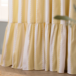 Birdie Stripe Fully Lined Ruffle Pencil Pleat Curtain Pair - Butter Yellow / 137cm / 168cm - thumbnail 3