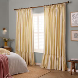 Birdie Stripe Fully Lined Ruffle Pencil Pleat Curtain Pair - Butter Yellow / 137cm / 168cm - thumbnail 2