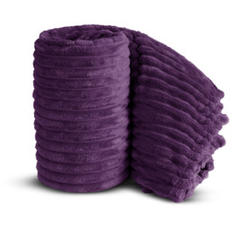 Snug Soft Chunky Ribbed Cord Plush Throw Blanket - Aubergine / 305x305 - thumbnail 3