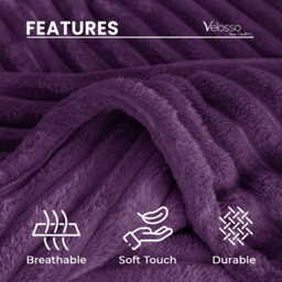 Snug Soft Chunky Ribbed Cord Plush Throw Blanket - Aubergine / 305x305 - thumbnail 4