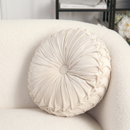 Round Pleated Pumpkin Velvet Cushion 45cm - Beige - thumbnail 5
