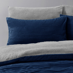 Plush Ribbed Navy Cord Cosy Teddy Soft Fleece Reverse Duvet Set - Navy / 1 Duvet cover 2 Pillowcases / Double - thumbnail 2