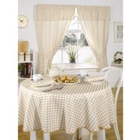 Gingham Pencil Pleat Curtains with Pelmet Header - Beige / 137cm