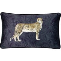 Cheetah Forest Velvet Cushion - Navy / Feather