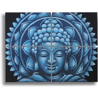 Set of 4 Blue Buddha Mandala Canvas Wall Art 30x40cm - Blue