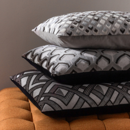 Ledbury Velvet Jacquard Cushion - Grey and Black - thumbnail 2