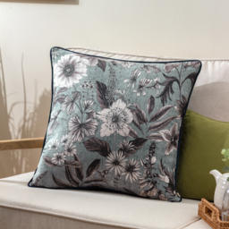 Harlington Botany Floral Piped Cushion - Petrol / Feather - thumbnail 2