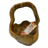Hand Carved Teak Root Bowl Unique Natural Art Display Food Use - Brown